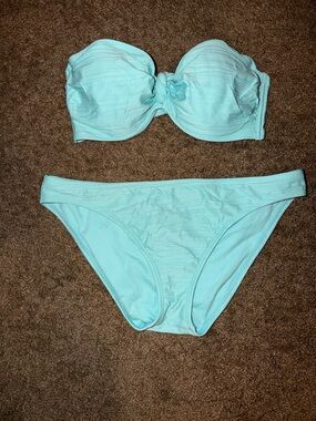 Shade & Shore Light Blue Women's Bandeau Bikini Set- 38DD top/XL bottom